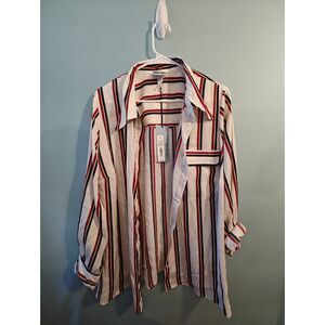 Retro Striped Button-down Shirt White Red Blue